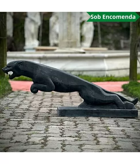 imagem de Escultura Jaguar Mármore Preto 46cm - EMP714