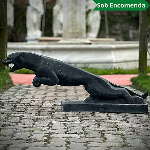 imagem de Escultura Jaguar Mármore Preto 46cm - EMP714 Elegância e Força Clássica