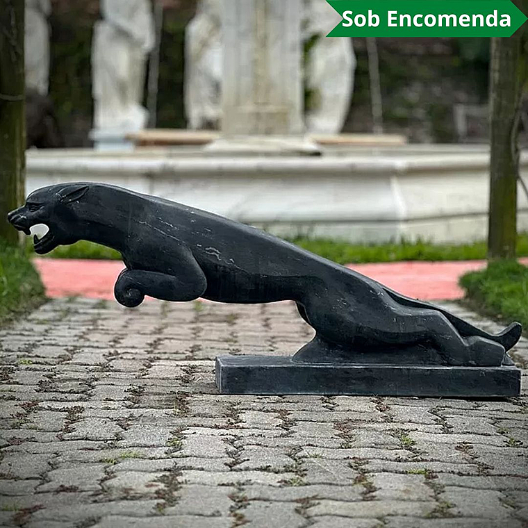 imagem do produto Escultura Jaguar M�rmore Preto 46cm - EMP714 Eleg�ncia e For�a Cl�ssica