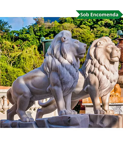 imagem de Escultura Leão da Montanha Branco 140cm EMP270 Força e Elegância Natural
