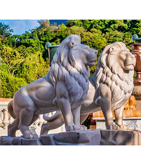 imagem de Escultura Leão da Montanha Branco 140cm EMP270 Força e Elegância Natural