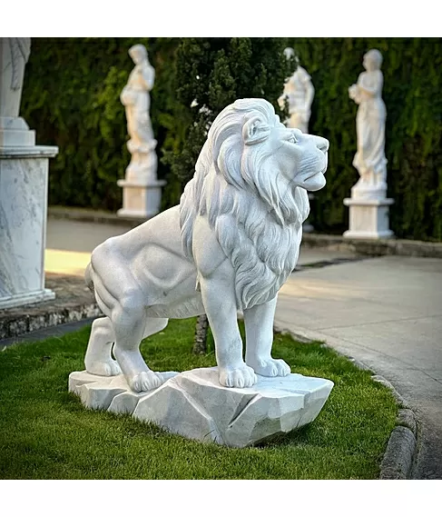 imagem de Escultura Leão da Montanha em Mármore Branco 140cm | Estátua Monumental EMP270E