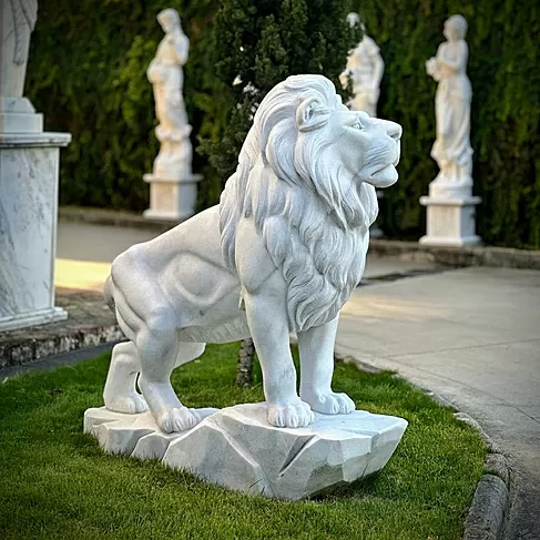 imagem de Escultura Leão da Montanha em Mármore Branco 140cm Estátua Monumental EMP270E