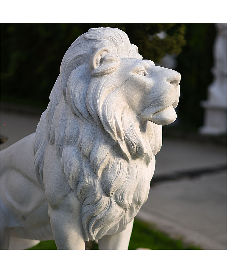 imagem do produto Escultura Le�o da Montanha em M�rmore Branco 140cm | Est�tua Monumental EMP270E