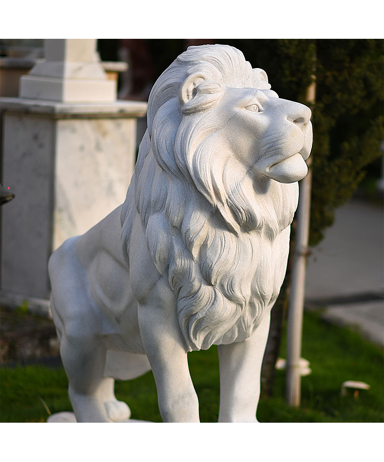 imagem do produto Escultura Le�o da Montanha em M�rmore Branco 140cm | Est�tua Monumental EMP270E