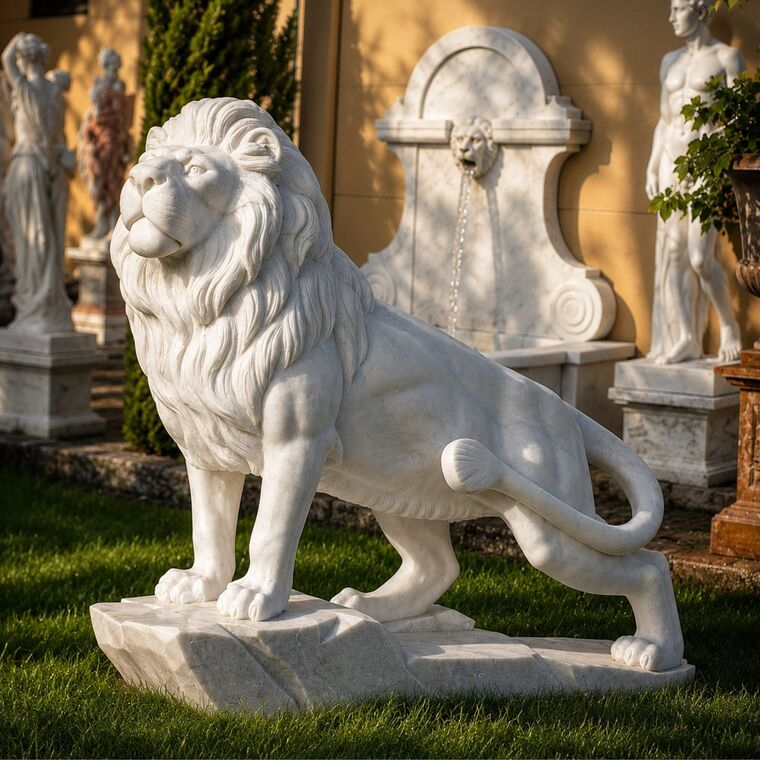 imagem do produto Escultura Le�o da Montanha em M�rmore Branco 140cm Est�tua Monumental EMP270E