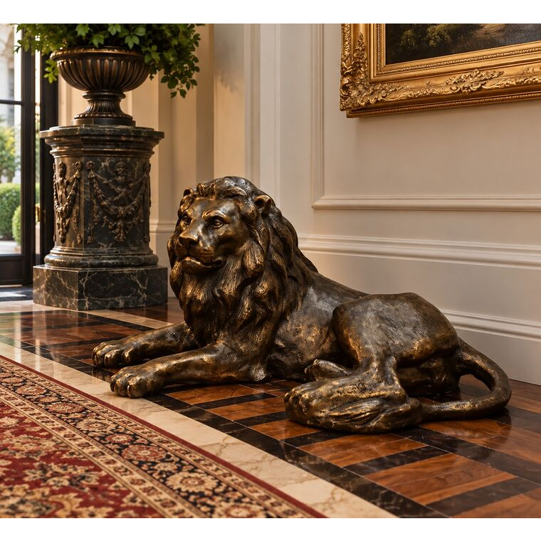 imagem do produto Escultura Le�o Deitado em Bronze 50cm VRBZ309 Eleg�ncia e Tranquilidade