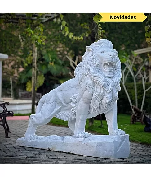 imagem de Escultura Leo em Mrmore Branco 145cm - EMP450