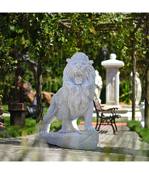 imagem de Escultura Leo em Mrmore Branco 145cm - EMP450