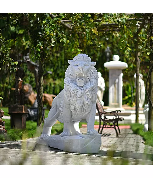 imagem de Escultura Leão em Mármore Branco 145cm - EMP450 Escultura de Luxo