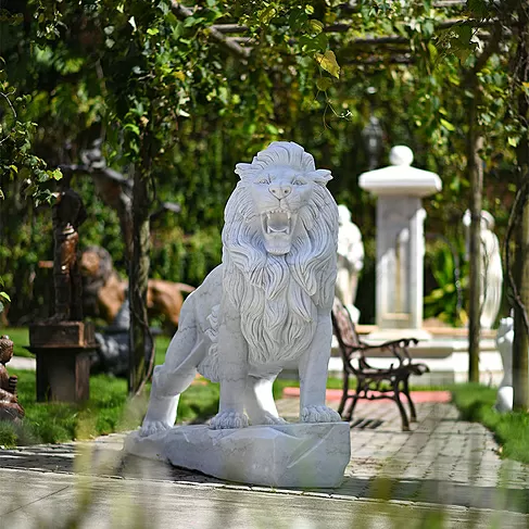 imagem de Escultura Leão em Mármore Branco 145cm - EMP450 Escultura de Luxo