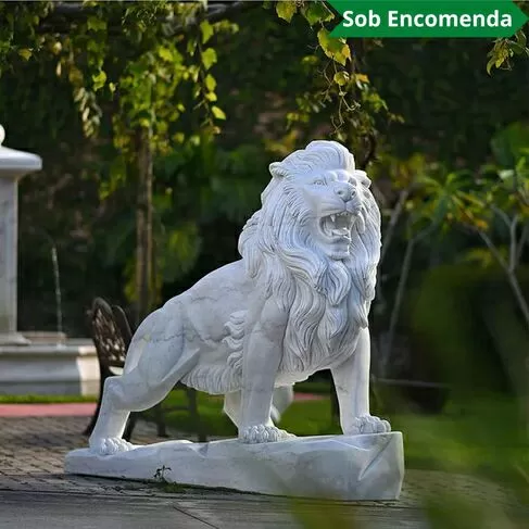imagem de Escultura Leão em Mármore Branco 145cm - EMP450 Escultura de Luxo