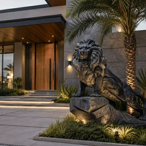 imagem de Escultura Leão em Mármore Preto 170cm - EMP547E Presença Imponente