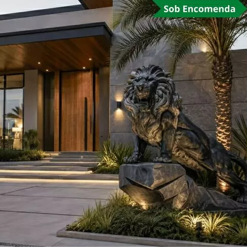 imagem de Escultura Leão em Mármore Preto 170cm - EMP547E Presença Imponente