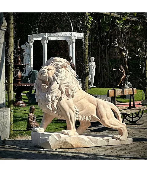 imagem de Escultura Leão em Mármore Rosa 145cm - EMP449E Presença Sofisticada