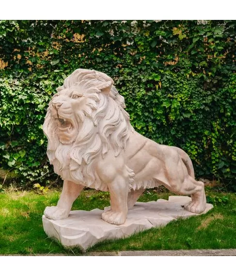 imagem de Escultura Leão em Mármore Rosa 145cm - EMP449E Presença Sofisticada