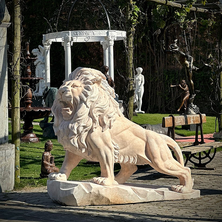 imagem do produto Escultura Le�o em M�rmore Rosa 145cm - EMP449E Presen�a Sofisticada