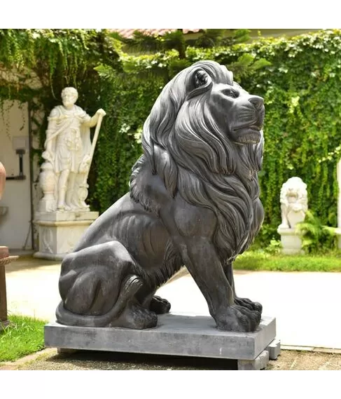 imagem de Escultura Leão Majestoso em Mármore Preto 170cm - EMP770D Projetos de Alto Padrão