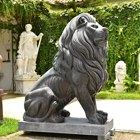 imagem de Escultura Leão Majestoso em Mármore Preto 170cm - EMP770D Projetos de Alto Padrão