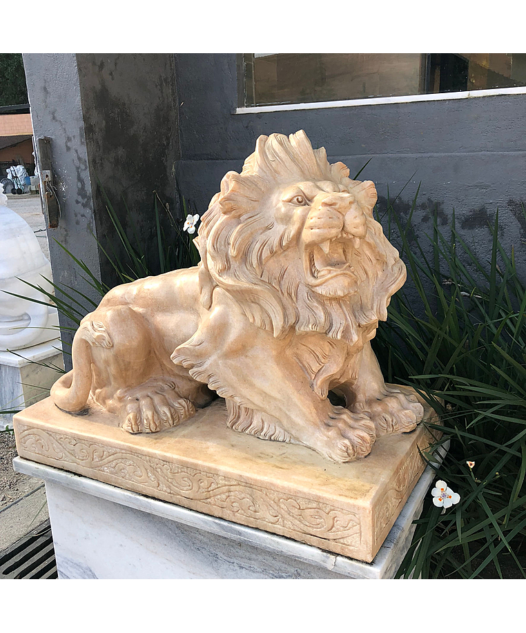 imagem do produto Escultura Le�o M�rmore Rosa 80cm - EMP274