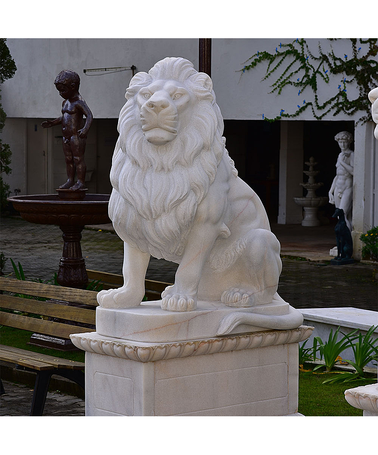 imagem do produto Escultura Le�o Sentado em M�rmore Branco 120cm EMP510 Eleg�ncia Cl�ssica