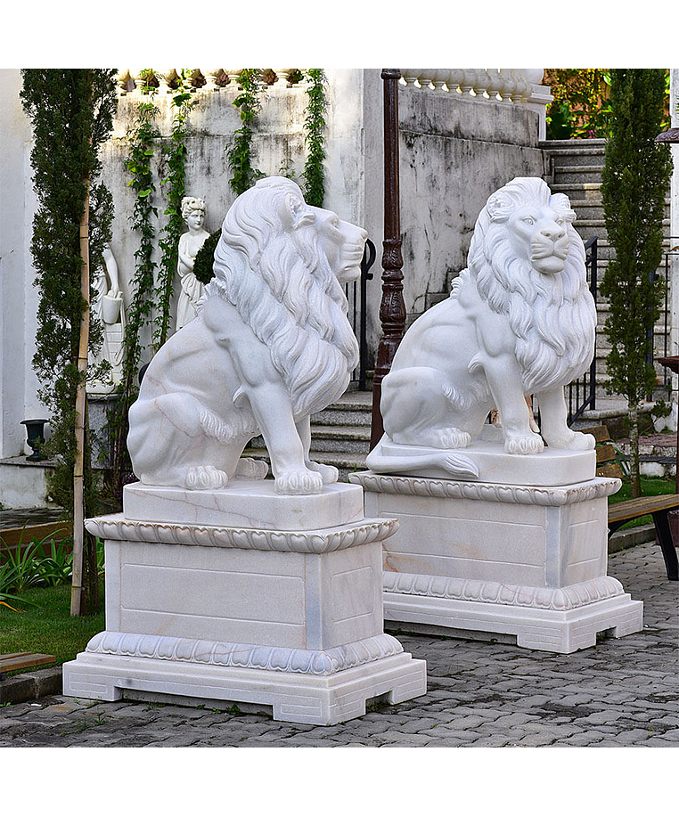 imagem do produto Escultura Le�o Sentado em M�rmore Branco 120cm EMP510 Eleg�ncia Cl�ssica