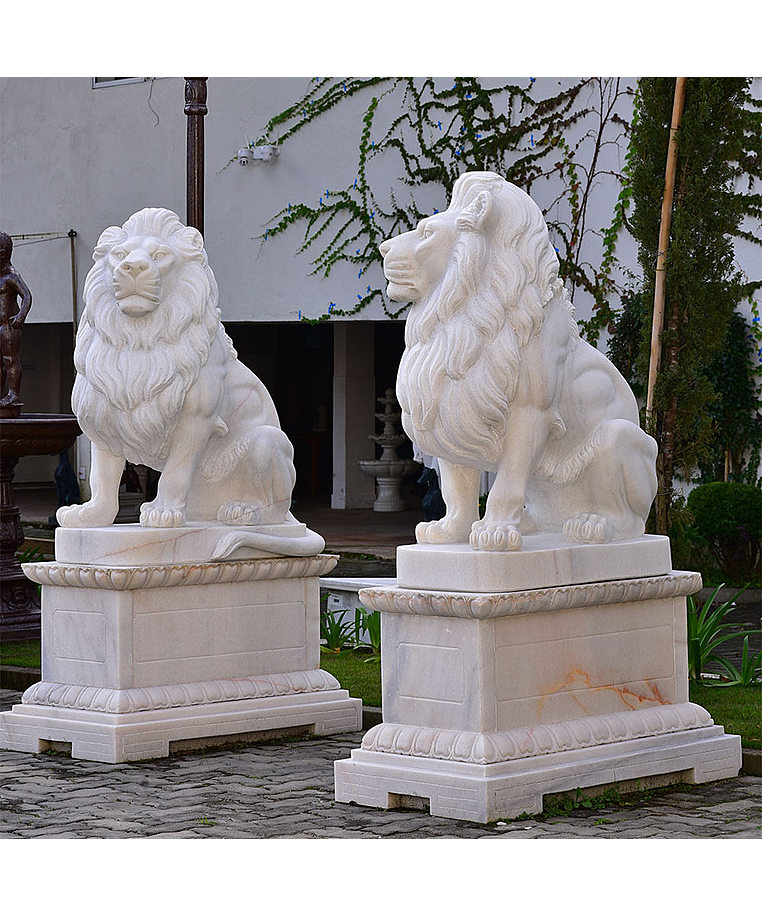 imagem do produto Escultura Le�o Sentado M�rmore Branco 120cm - EMP510