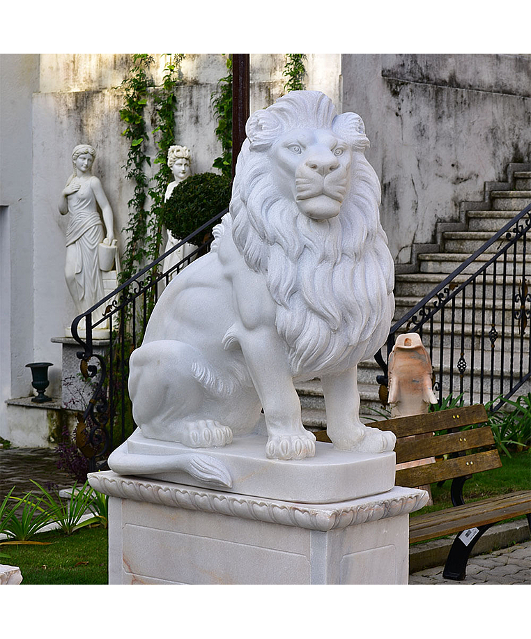 imagem do produto Escultura Le�o Sentado M�rmore Branco 120cm - EMP510