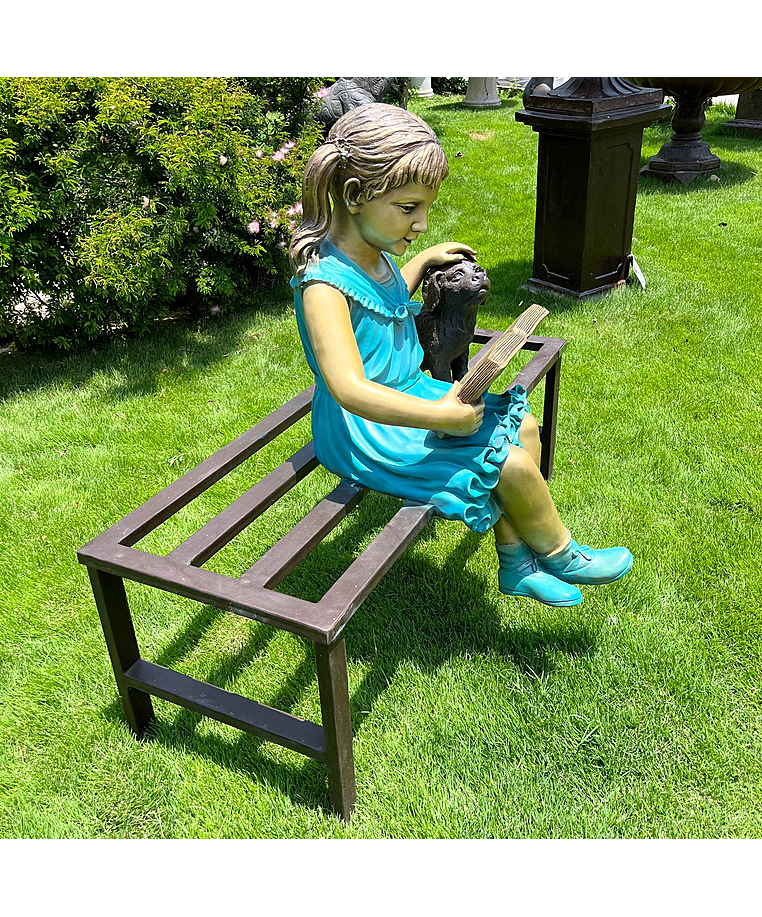 imagem do produto Escultura Menina com Cachorro no Banco 132cm - EBZ604