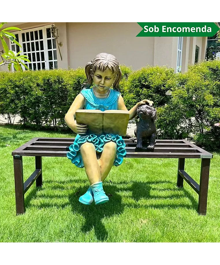 imagem do produto Escultura Menina com Cachorro no Banco 132cm - EBZ604