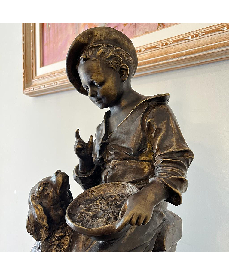 imagem do produto Escultura Menino com Cachorro em Bronze 75cm EBZ590 Encanto e Realismo