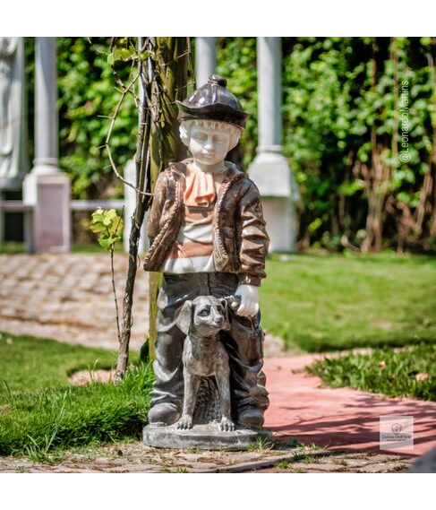 imagem de Escultura Menino e Cachorro Mármore Color 100cm - EMP761