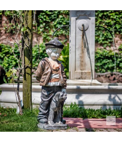 imagem de Escultura Menino e Cachorro Mármore Color 100cm - EMP761 | Arte Decorativa Clássica