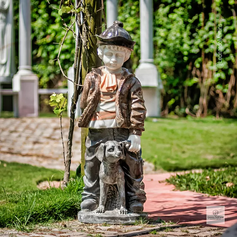 imagem do produto Escultura Menino e Cachorro M�rmore Color 100cm - EMP761 Arte Decorativa Cl�ssica