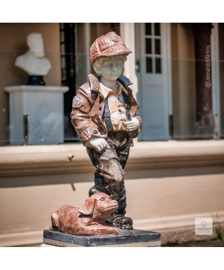 imagem do produto Escultura Menino e Cachorro M�rmore Color 105cm - EMP762 Destaque no Paisagismo