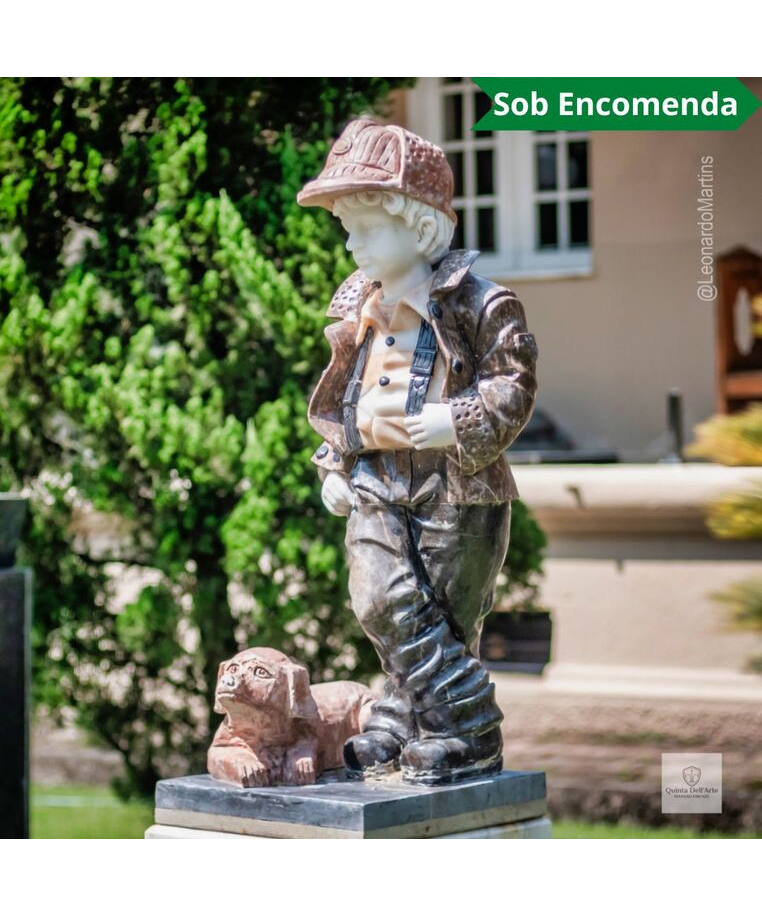 imagem do produto Escultura Menino e Cachorro M�rmore Color 105cm - EMP762 Destaque no Paisagismo