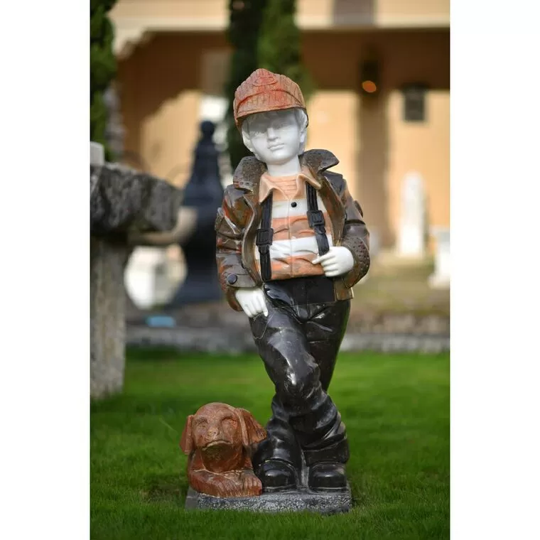 imagem do produto Escultura Menino e Cachorro M�rmore Color 105cm - EMP762 Encanto Cl�ssico para Paisagismo