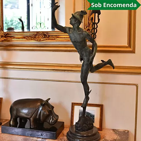 imagem de Escultura Mercúrio em Bronze 87cm EBZ574 Movimento e Elegância