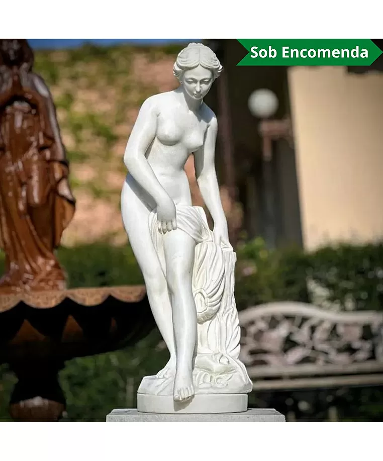 imagem de Escultura Ninfa Banhista em Mármore 80cm - EMP109 Design Clássico para Jardins