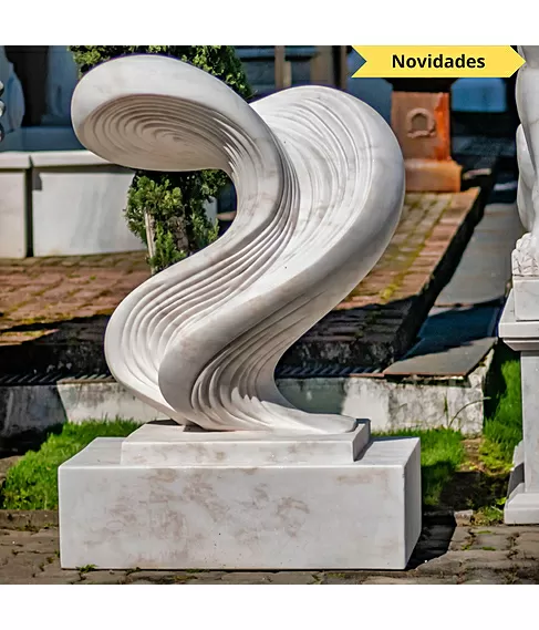 imagem de Escultura Ondas de Pedra Mármore Branco 120cm - EMP738