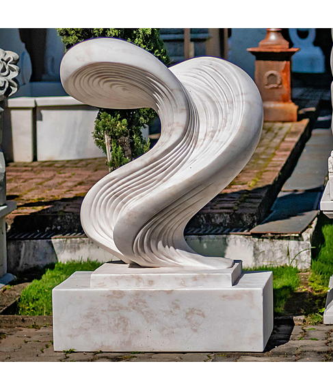 imagem de Escultura Ondas de Pedra Mrmore Branco 120cm - EMP738
