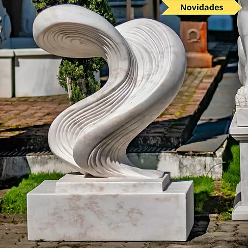 imagem de Escultura Ondas de Pedra Mármore Branco 120cm - EMP738 Arte Decorativa Contemporânea