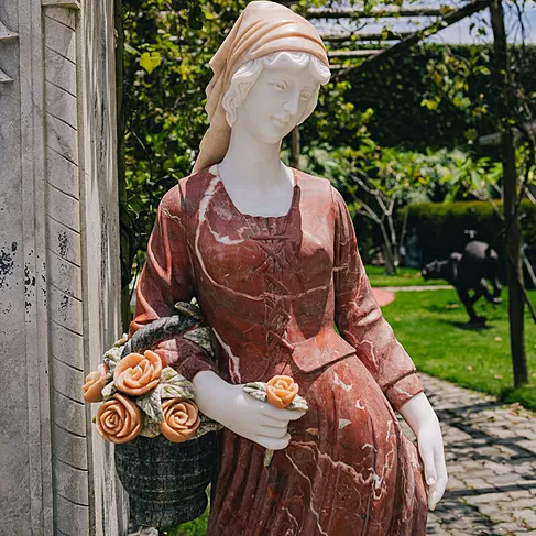 imagem de Escultura Outono Par Mármore Rosso 158cm - EMP393 Elegância e Arte Clássica