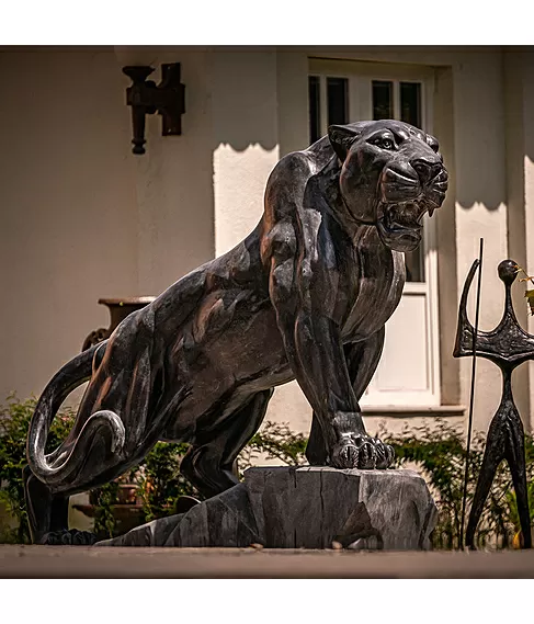 imagem de Escultura Pantera Mármore Preto 120cm - EMP548D