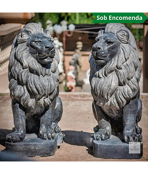 imagem de Escultura Par de Lees Sentado Mrmore Preto 120cm - EMP712