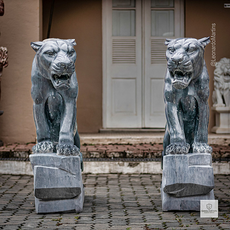 imagem do produto Escultura Par de Panteras em M�rmore Preto 120cm EMP548 Quinta DellArte
