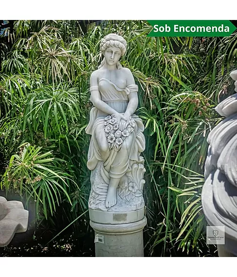 imagem de Escultura Primavera Sentada em Mármore Branco 140cm EMP381 Elegância Clássica