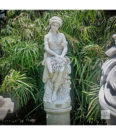 imagem de Escultura Primavera Sentada em Mármore Branco 140cm EMP381 Elegância Clássica