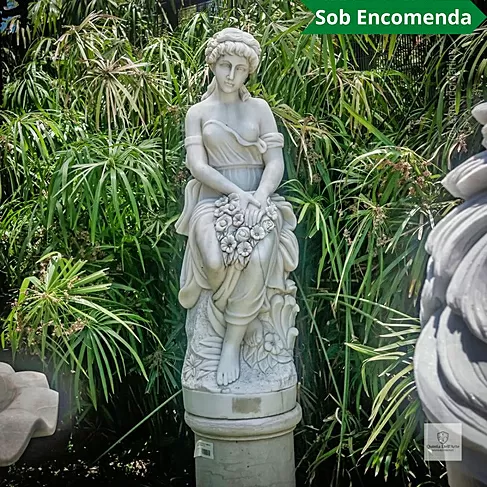 imagem de Escultura Primavera Sentada em Mármore Branco 140cm EMP381 Elegância Clássica