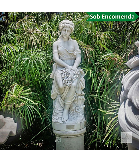 imagem de Escultura Primavera Sentada Mrmore Branco 140cm - EMP381